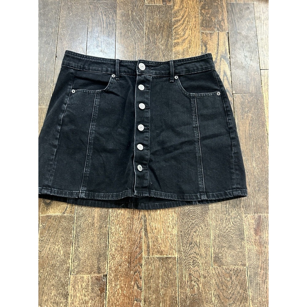 American Eagle Hi-Rise A-Line Skirt Women's Size 10 Black Button Fly Mini Short